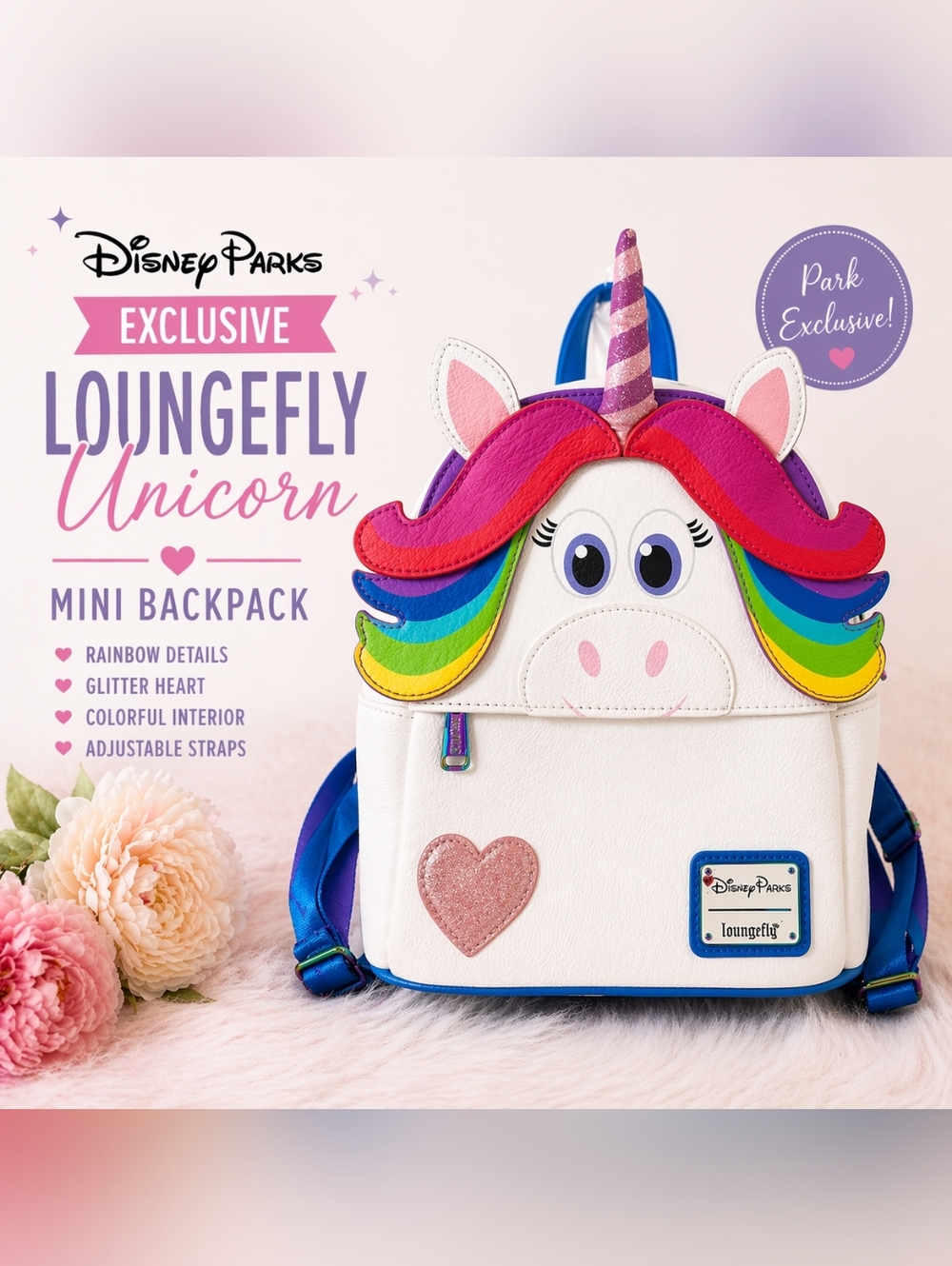 Disney Parks Loungefly Unicorn Rainbow Mini Backpack Park Exclusive